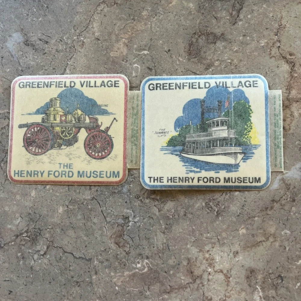 (2) Vintage The Henry Ford Museum Greenfield Village Decal Sticker 3.5x4